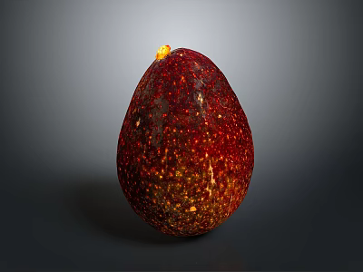 Red Avocado With Yellow Speckles On Glossy Skin Against Gray Background 3d model