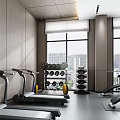 Modern Fitness Gym Interior With Treadmills Dumbbells Exercise Bikes And City View