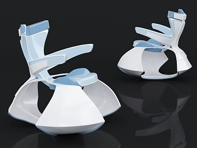 Stylish Modern Blue and White Leisure Chair with Unique Curved Base and Contemporary Design 3d model