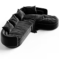 Black Velvet L Shaped Sectional Sofa with Plush Pillows and Soft Throw Blanket