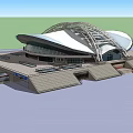 Modern Large Stadium With White Roof Glass Curtain Walls And Steps