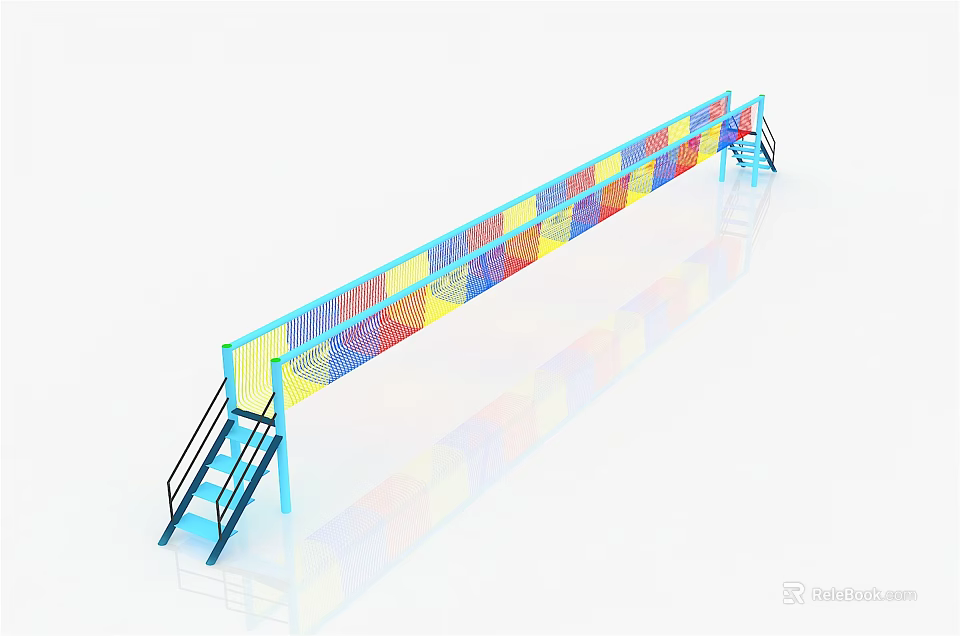 Colorful Playground Equipment With Long Structure And Climbing Stairs For Kids Outdoor Play 3d model 