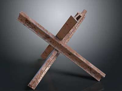 Crossed Metal Industrial Equipment With Rustic Surface Texture On Gray Backdrop 3d model