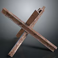 Crossed Metal Industrial Equipment With Rustic Surface Texture On Gray Backdrop