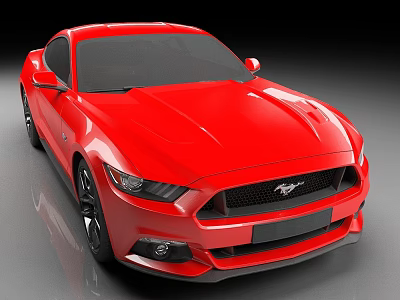 Red Sports Car With Mustang Logo Sleek Body And Black Wheels Front Design 3d model