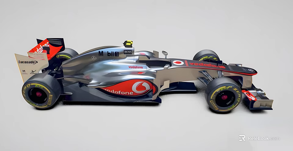 Silver Gray Formula 1 Racing Car With Mobil 1 Vodafone Livery Design 3d model 