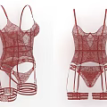 Red Lace Bodysuit with Strappy Suspender Straps and Cutout Fitted Design Details