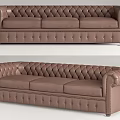 Brown Leather Three Seater Sofa With Tufted Design And Armrests 3d model
