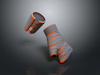 Orange And Gray Striped Half Finger Gloves For Daily Use With Comfortable Fit 3d model