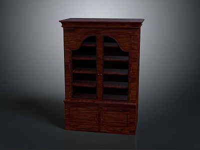 Dark Brown Wooden Bookcase With Glass Doors Cabinet Base And Multiple Shelves 3d model