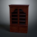 Dark Brown Wooden Bookcase With Glass Doors Cabinet Base And Multiple Shelves