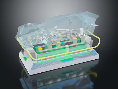 Laboratory Testing Equipment With Transparent Cover Multi Layer Structure Internal Components And Yellow Green Lines 3d model