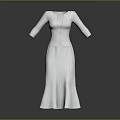 Elegant White Long Sleeve Fitted Dress With Flowy Skirt For Women