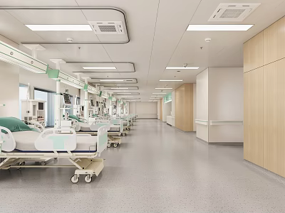 Modern Hospital Outpatient Ward Interior With Medical Beds And Equipment 3d model