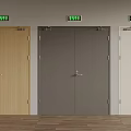 Security Doors Light Wood Dark Gray White with Green Exit Signs Side by Side