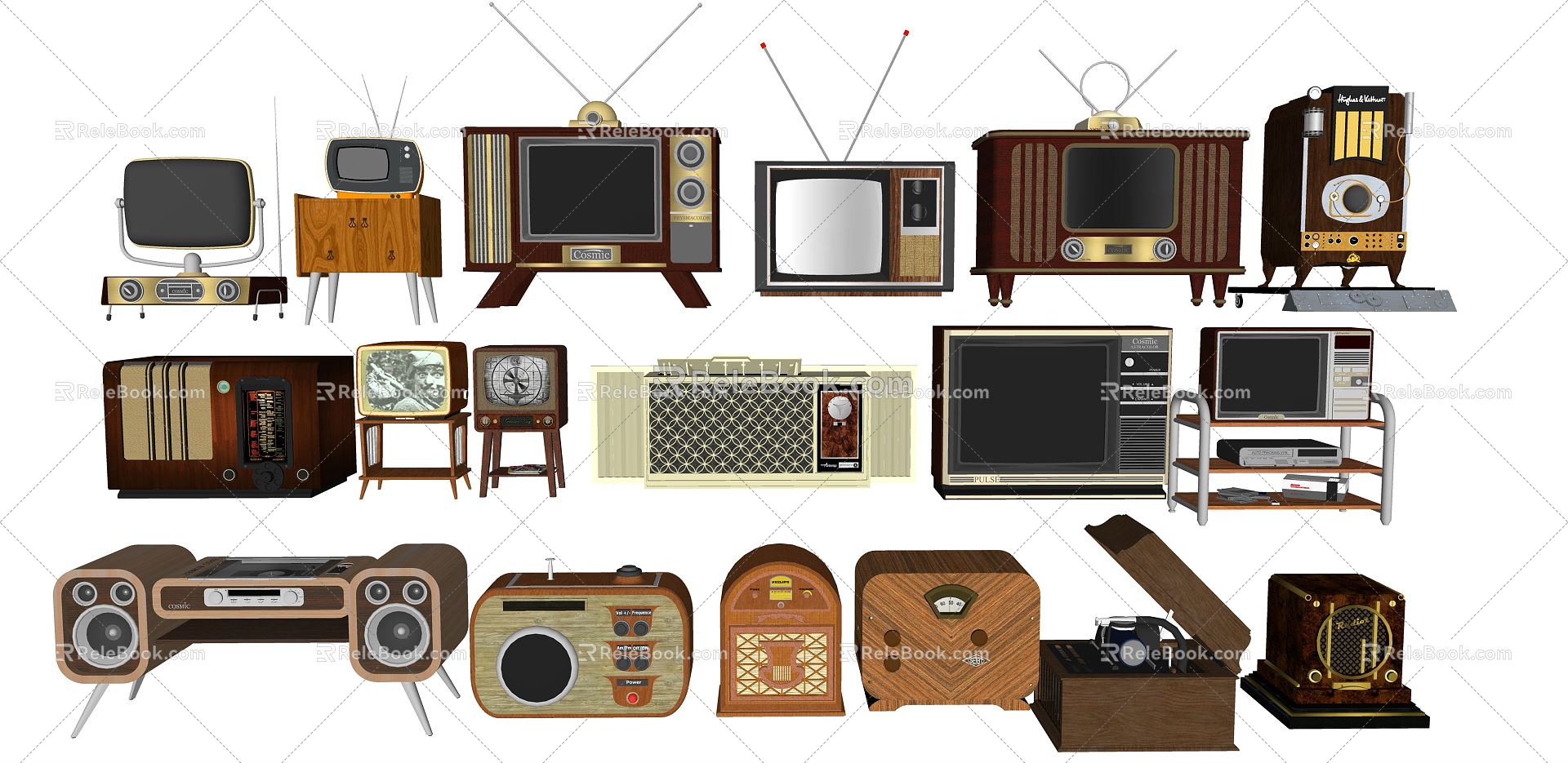 Retro TV Set Republic of China Old Objects TV Set Radio Ornaments Landscape Setches model