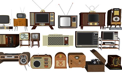 Retro TV Set Republic of China Old Objects TV Set Radio Ornaments Landscape Setches 3d model