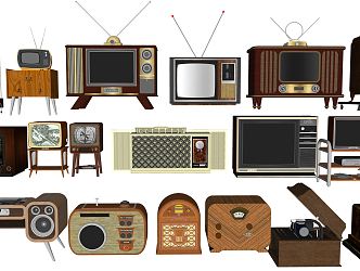 Retro TV Set Republic of China Old Objects TV Set Radio Ornaments Landscape Setches 3d model