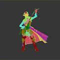 Dynamic Fantasy Character In Red Outfit With White Hair And Black Cape Holding Weapon