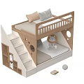Modern Wooden Kids Bunk Bed Design With Storage Stairs Lower Area And Stuffed Lion Toy