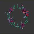 Red Roses Wreath with Green Leaves and Rose Buds on Dark Background Decorative Floral Arrangement