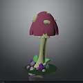 Pink Mushroom Plant With Umbrella Cap Yellow Spots And Stem Green Base Purple Pink Decorations