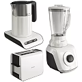 Modern Silver And Black Kitchen Appliances Including Coffee Maker Blender And Toaster 3d model