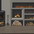 Independent And Built in Fireplaces Modern Design With Burning Flames And Stacked Firewood