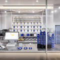 Modern Cafe Interior With POS System Stacked Cups And Shelved Containers 3d model