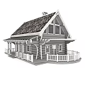 Log Cabin Exterior Design With Wooden Shingle Roof Porch And White Railing