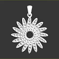 Elegant Silver Flower Shaped Fashion Pendant With Diamond Encrusted Petals And Central Circle