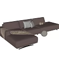 Modern Sectional Sofa With Plush Pillows And Throw Blanket In Neutral Tones 3d model