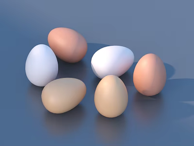 Fresh Organic Eggs in White and Brown Colors on Blue Background 3d model