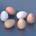 Fresh Organic Eggs in White and Brown Colors on Blue Background