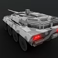 Two Military Wheeled Armored Vehicles with Camouflage Pattern and Combat Features