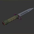 Tactical Combat Knife With Serrated Metal Blade And Textured Gray Handle