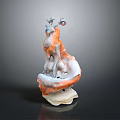 Elegant Ceramic Animal Sculpture as Decorative Furniture Accessory in Orange White Gray