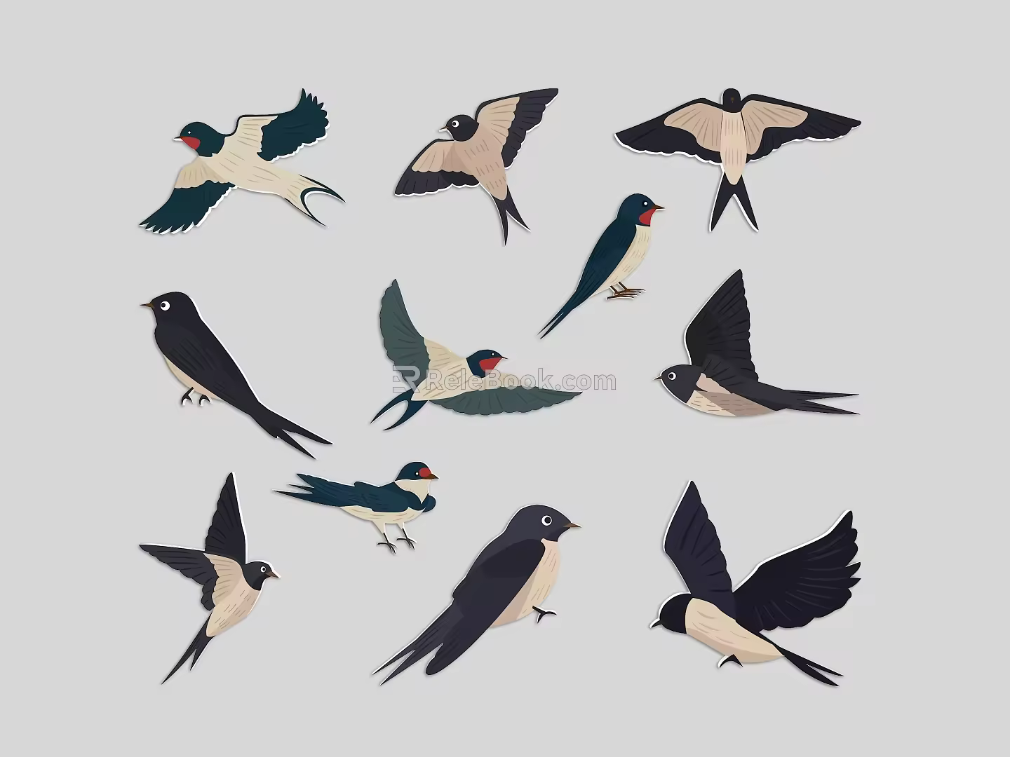 Swallow Spring Swallow Family Swallow Flying Bird Swallow Silhouette 3d model