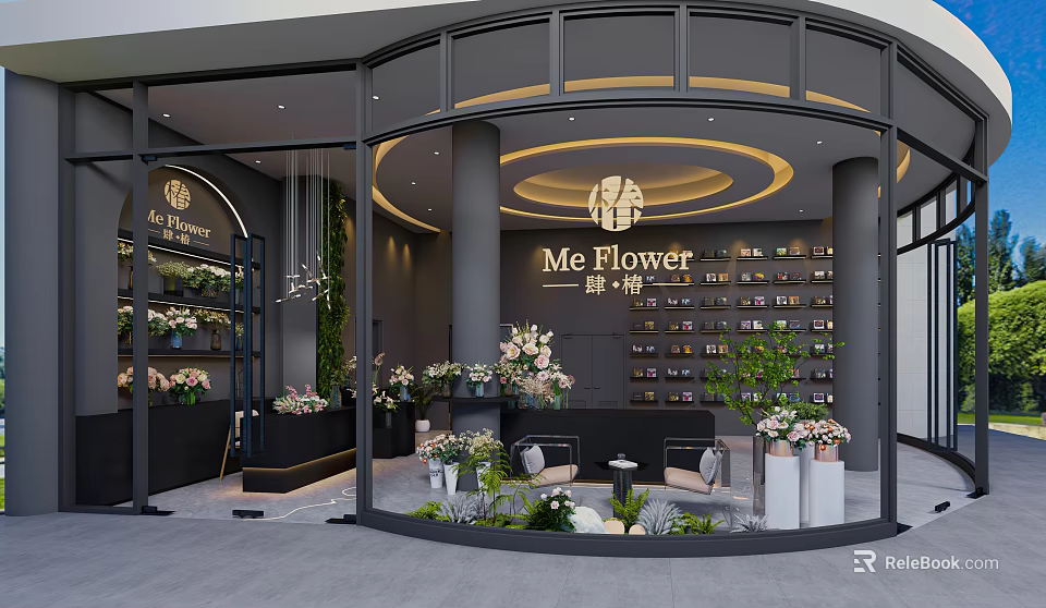 Me Flower Modern Elegant Specialty Store With Various Flowers Green Plants Display Shelves And Sofas 3d model 
