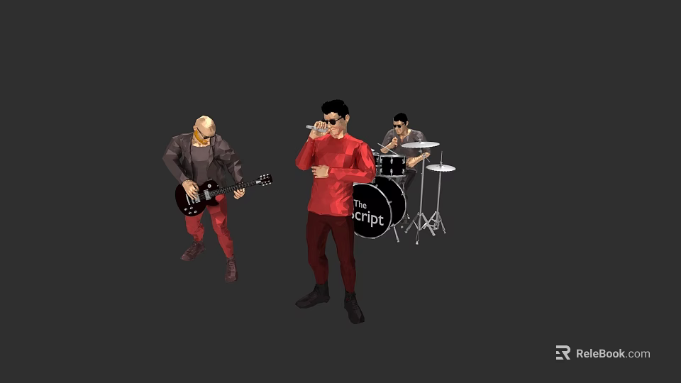 Men Performing In Band With Lead Singer Guitarist And Drummer 3d model 