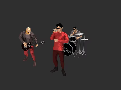 Men Performing In Band With Lead Singer Guitarist And Drummer 3d model
