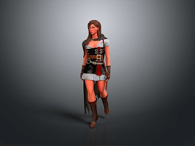 Fantasy Female Warrior Character In Black White Outfit With Wolf Companion 3d model