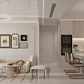 Modern Living Dining Room With Sofa Coffee Table Dining Chairs And Chandeliers
