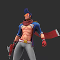 Game Movie Character With Blue Mohawk Goggles Red Scarf Open Blue Jacket Exposed Abs Red Gloves