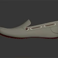 Light Gray Suede Loafers With Yellow Inner Lining Red Sole And Brown Decorative Buckles