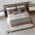 Modern Double Bed With White And Brown Pillows Wooden Nightstands In Bedroom Interior
