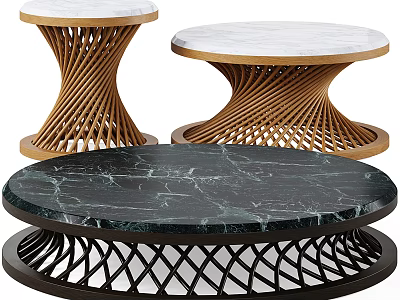Modern Coffee Tables With White Black Marble Tops And Woven Lattice Bases 3d model