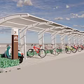 Modern Bike Shelter For Bicycle Parking With Multiple Bicycles And Green Plants