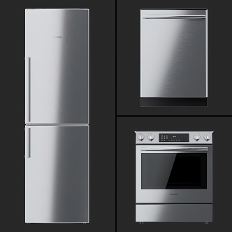 Modern Fridge Refrigerator Stove Dishwasher 3d model