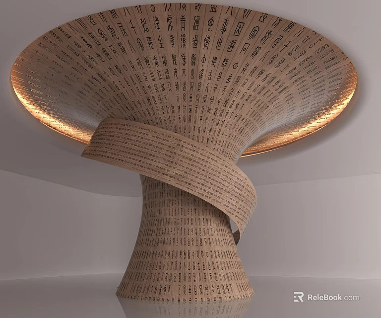 Spiral Column With Intricate Texts And Circular Top Illuminated By Warm Lighting 3d model 